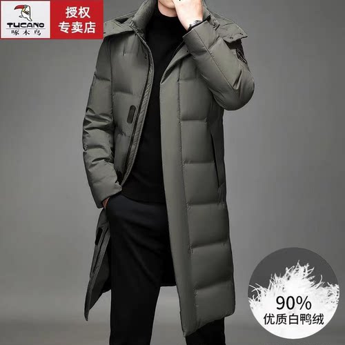啄木鸟羽绒服男士中长款过膝2025冬季新款加厚宽松大码白鸭绒外套