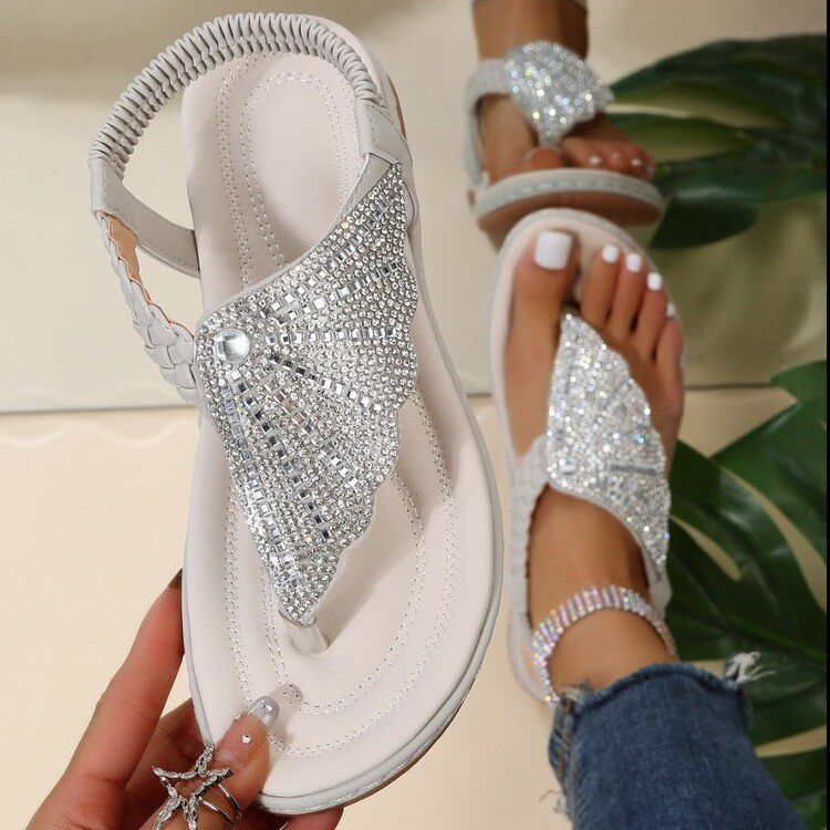 水钻大码43女平跟凉鞋Diamond shoes women flat sandals