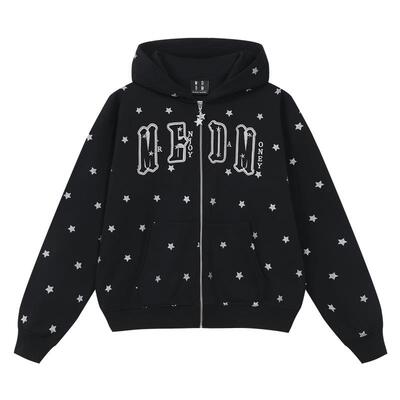 MEDM 闪粉小星星双层刺绣贴皮休闲开衫连帽运动衫休闲情侣加绒帽