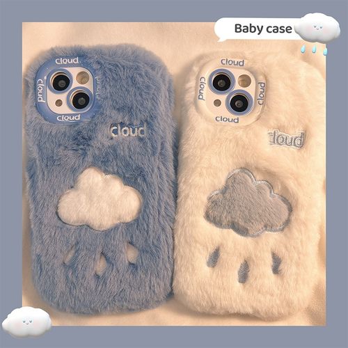 ins萌系毛绒刺绣云朵英文手机壳