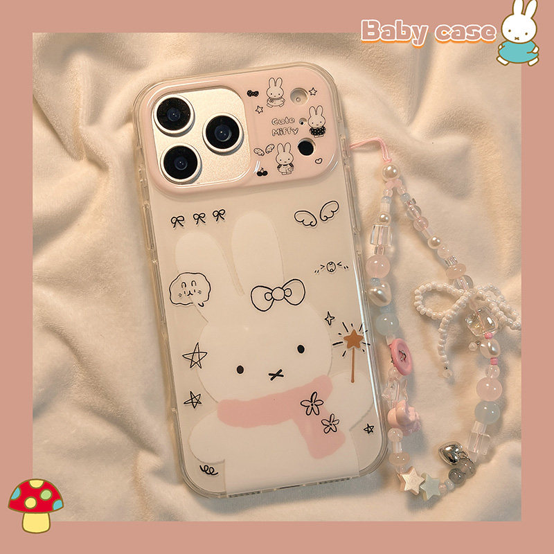 北比ins韩风涂鸦粉色围巾米菲兔适用苹果17promax手机壳i