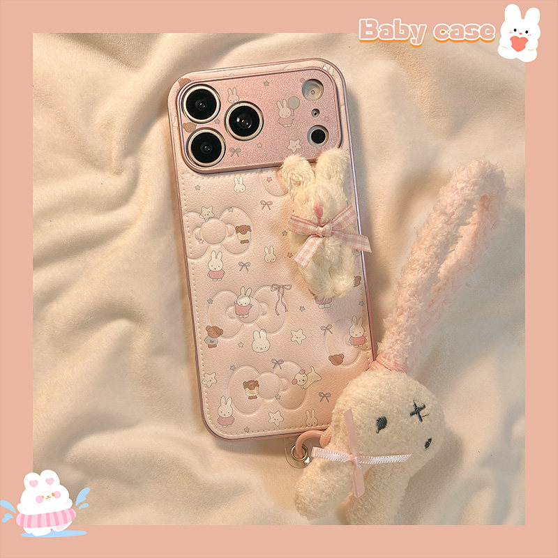 北比ins韩风皮质蝴蝶结米菲兔适用苹果17手机壳iphone16
