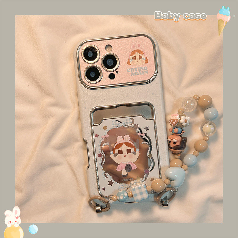 卡通哭娃镜面卡包适用苹果手机壳