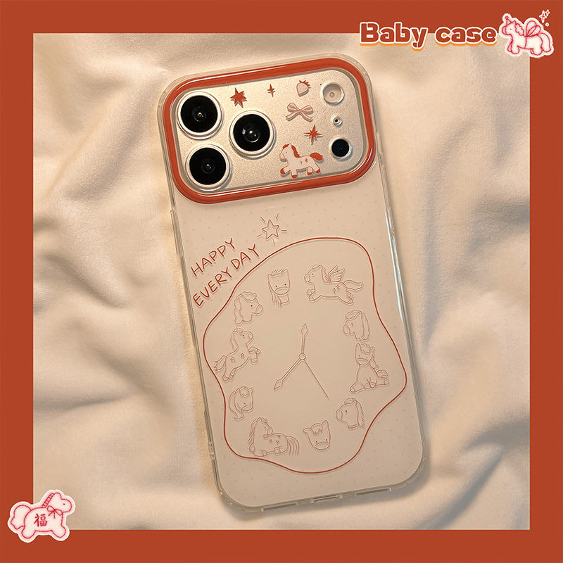 北比ins简约红色线条小马时钟适用苹果17手机壳iphone16promax新款15卡通17pro小众女14pm创意13个性16全包硬,3C数码配件,手机保护套/壳,淘宝优惠券,粉丝福利购,淘宝优惠卷