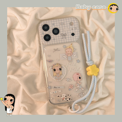 北比 日韩透明闪粉蓝色格纹小玉适用苹果17promax手机壳iphone16pro新款15女17pro带挂绳15pro全包防摔手机套