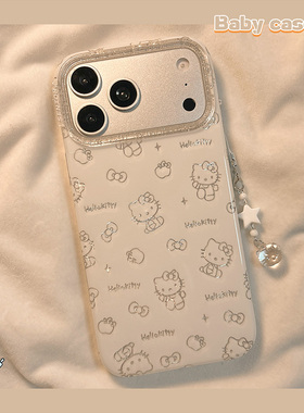 北比ins简约白色线条蝴蝶结猫咪适用苹果17pro手机壳iphone16promax新款15闪粉17卡通可爱14超火15pm女16全包