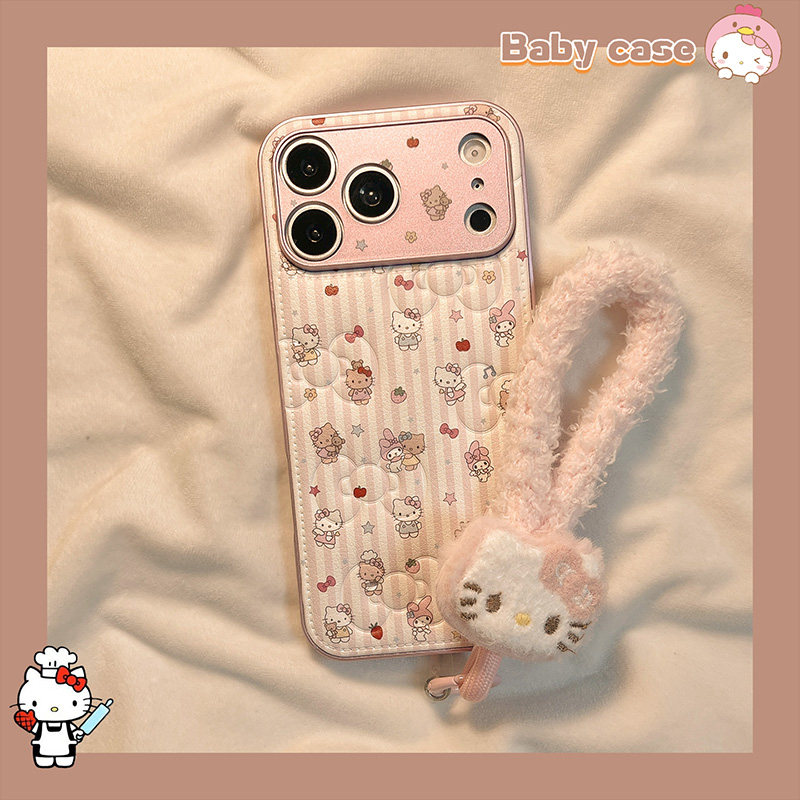 少女粉色条纹KT猫适用苹果手机壳