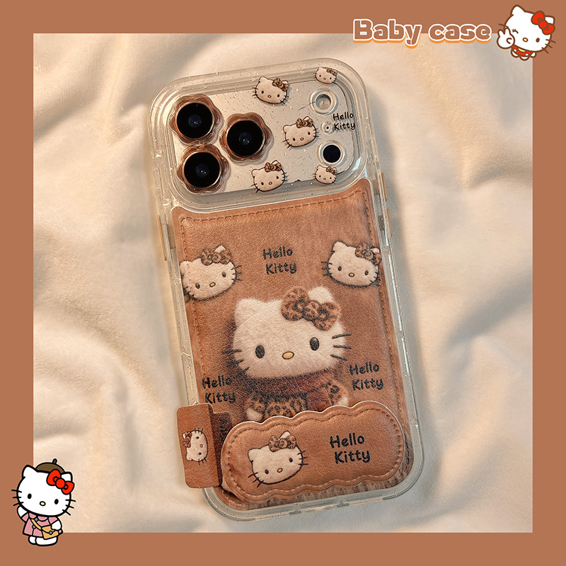 秋冬棕色豹纹KT猫适用苹果手机壳