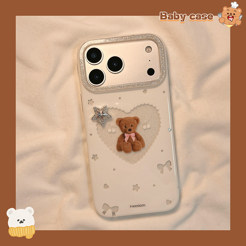 可爱闪粉爱心小熊适用苹果手机壳