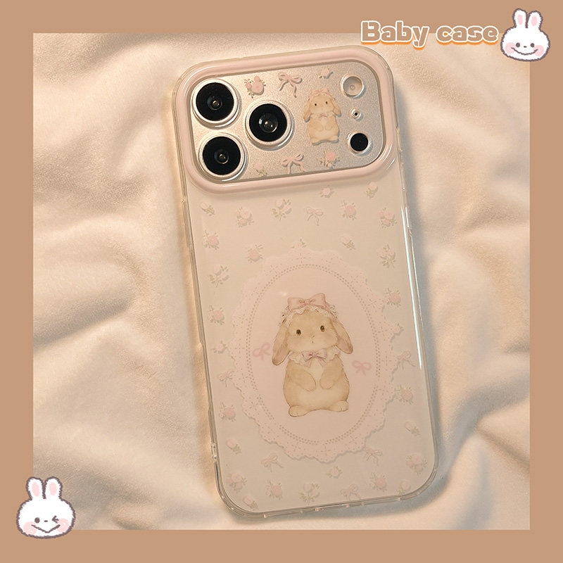 北比ins少女心碎花蝴蝶结兔子适用苹果17pro手机壳iphon