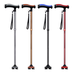 乐来福老人拐杖轻便折叠手杖伸缩防滑拐棍老年人带灯四脚助行拐杖