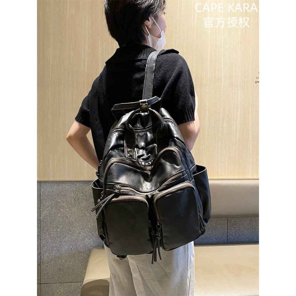 CapeKara复古多口袋手提包女