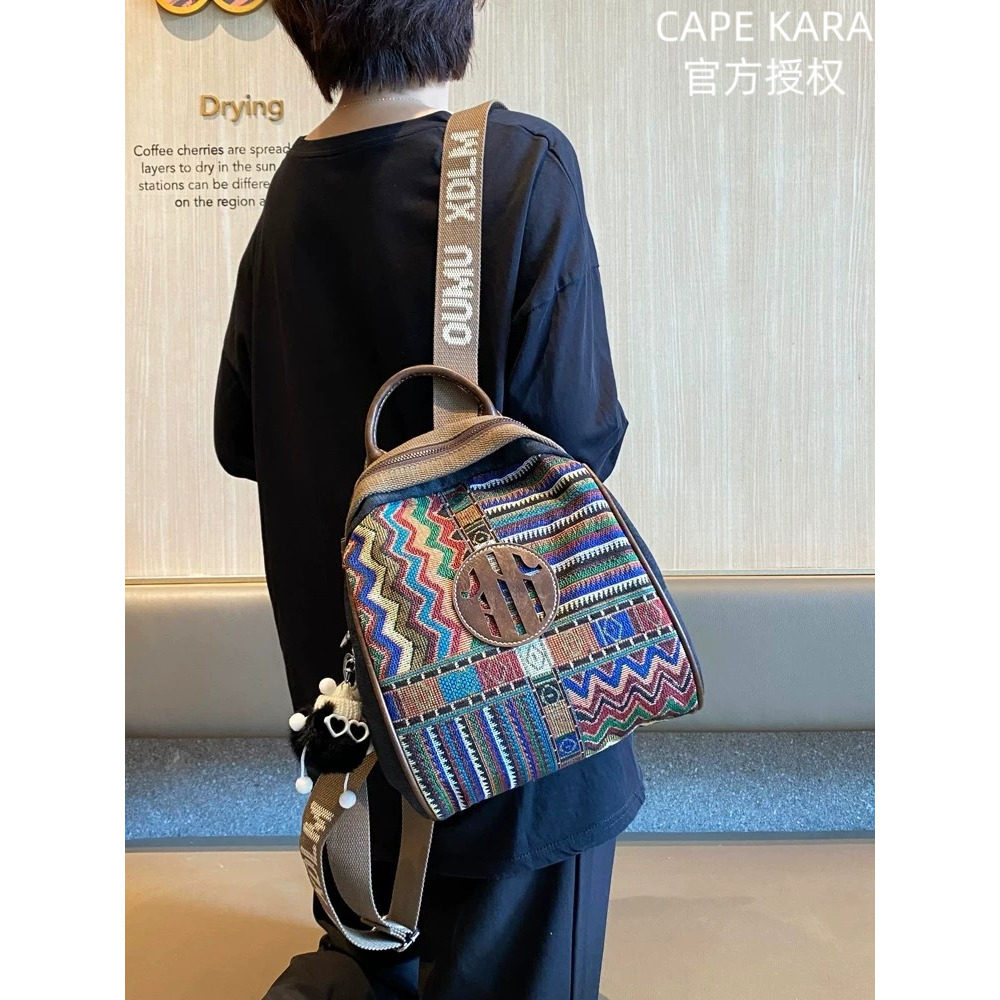 CapeKara复古牛仔刺绣女小背包
