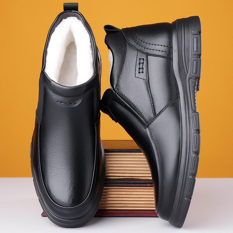 男士真皮加绒羊毛棉鞋