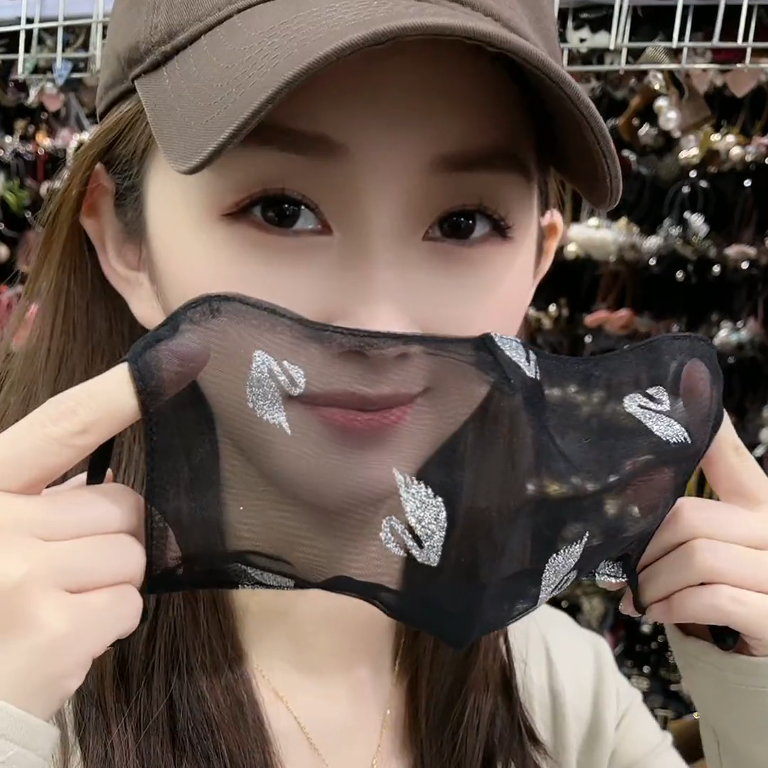 夏季天鹅透气口罩薄纱网纱女高颜值2025薄新款冰丝防晒防紫外线