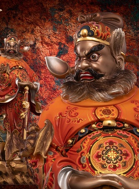 东来紫彩绘钟馗神像踏鬼钟馗天师家居客厅黄铜彩绘家用供奉摆件