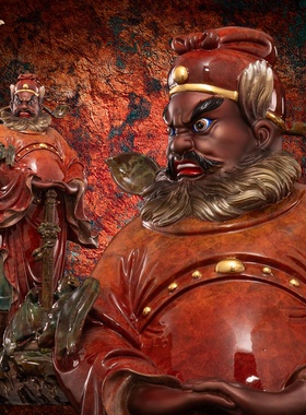 东来紫叠染钟馗神像踏鬼钟馗天师家居客厅黄铜铜像家用供奉摆件