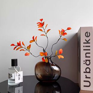 仿真花树枝红枫叶假花树叶子发财叶室内家居客厅枫叶假花北欧摆设