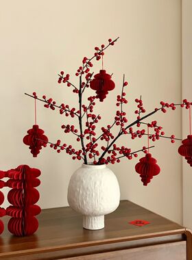 中式复古可水培陶瓷花瓶装饰发财果冬青新年乔迁结婚客厅餐桌摆件