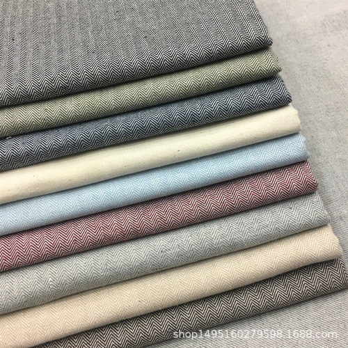 现货供应加厚10色入人字纹棉麻色织布 亚麻棉 混纺  窗帘亚麻布