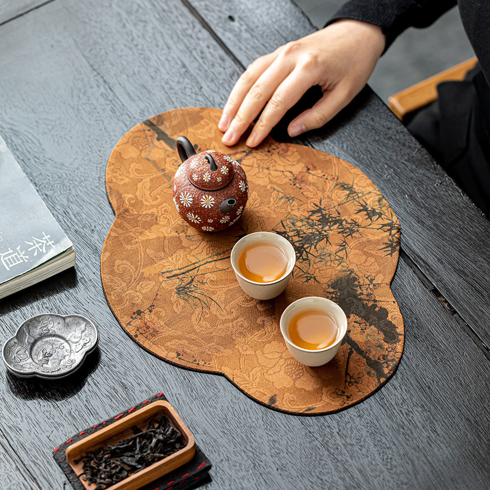 新中式茶垫柞蚕丝香云纱老料布席真蚕丝布艺茶席隔热布垫杯垫桌旗