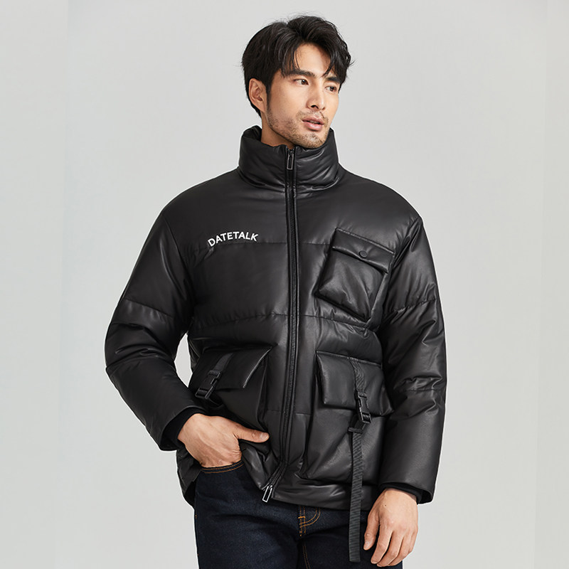 2024冬季新款男士真皮绵羊皮羽绒服时尚休闲短款立领保暖白鸭绒男