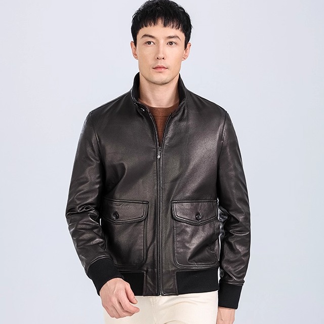 海宁真皮男款立领经典款绵羊皮皮衣秋冬季商务休闲青年皮夹克外套