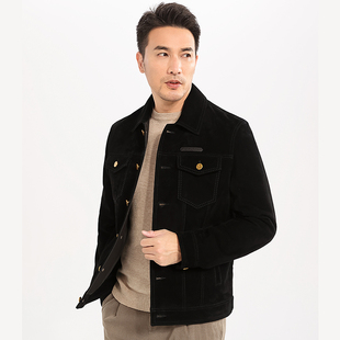 翻毛皮外套 新款 狄索海宁真皮皮衣男黑色进口混种绒面短款 25年秋季