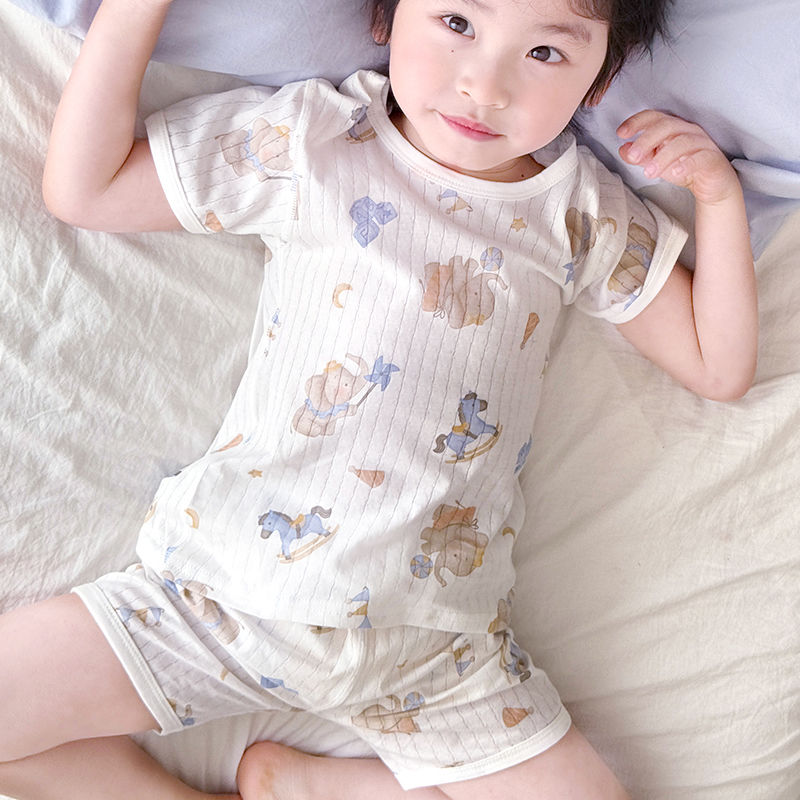 儿童100%棉无骨短袖短裤薄款睡衣