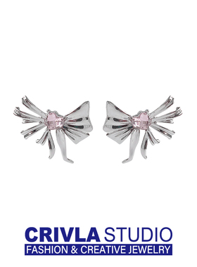 CRIVLA蝴蝶结耳钉女2025年新款潮小众设计高级感轻奢官方气质耳环