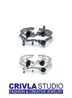 CRIVLA小众设计感荆棘熔岩暗黑天使戒指女ins嘻哈可调节开口指环