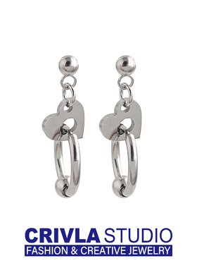 CRIVLA日韩风爱心小圆圈耳环女ins气质甜酷嘻哈个性简约耳钉耳饰