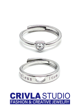 CRIVLA永结同心情侣戒指男女潮镂空爱心异地恋一心一意开口钻对戒