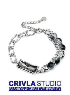 猫眼石黑水晶女ins小众设计手环