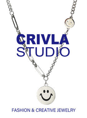 拼接笑脸圆牌钛钢项链简约设计感