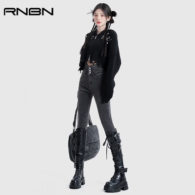 高腰弹力紧身显瘦小脚牛仔裤RNBN