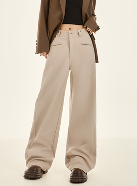 RNBN韩版高腰阔腿休闲裤女秋季新款直筒显瘦宽松垂感裤子