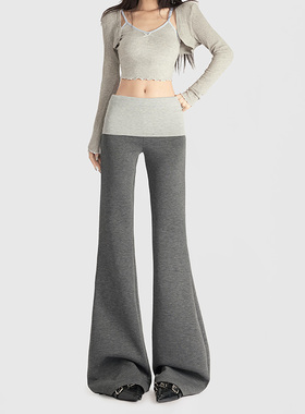 RNBN设计感拼接高腰微喇裤女秋季新款小众休闲裤时尚百搭简约卫裤