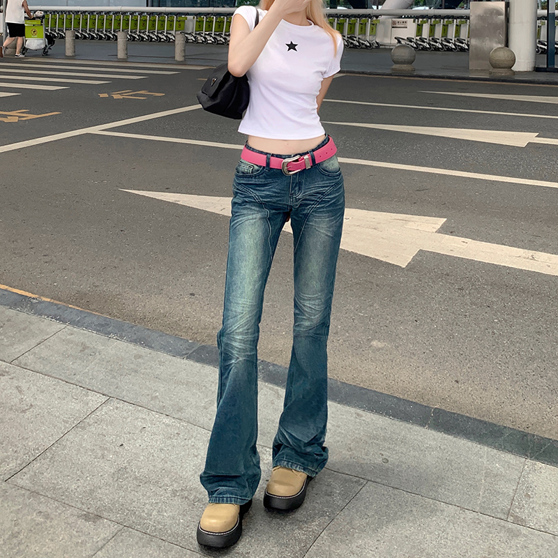 RNBN美式复古微喇牛仔裤修身长裤