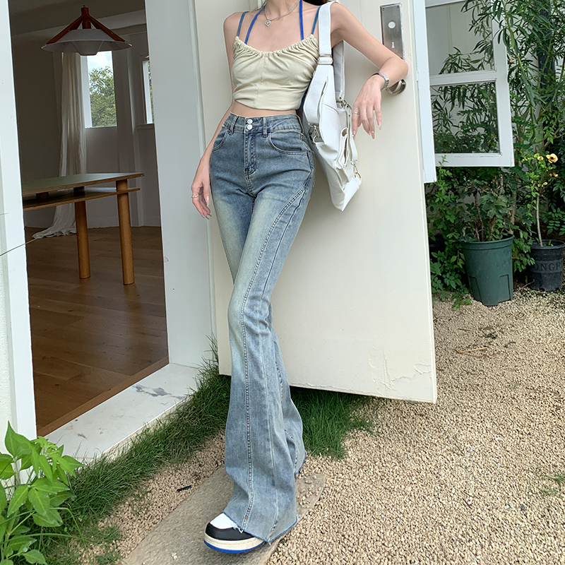 RNBN复古高腰修身弹力微喇牛仔裤