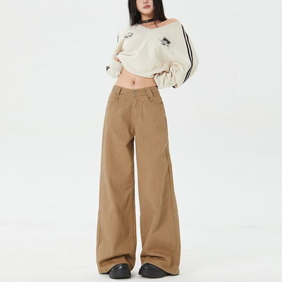 RNBN卡其色复古阔腿牛仔裤