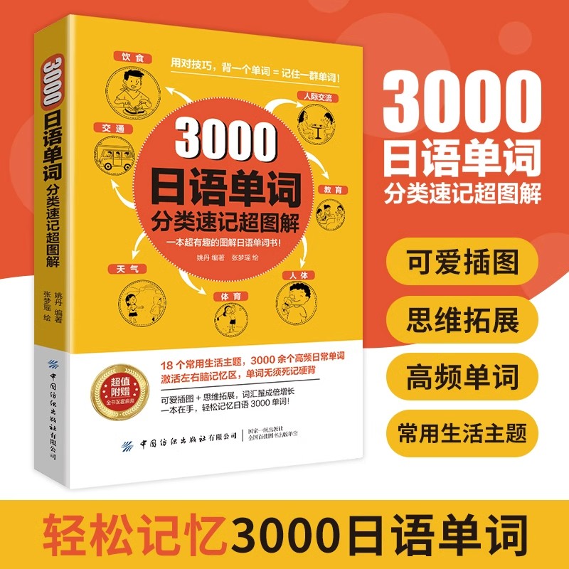 3000日语单词分类速记超图解 一本超有趣的图解日语单词书18个常用生活主题3000余个高频日常单词左右脑记忆区单词无须死记硬背