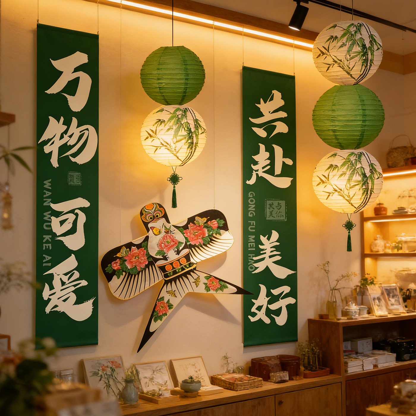 夏天场景布置氛围装饰夏日季商场门店铺书院酒吧风筝纸鸢条幅挂布