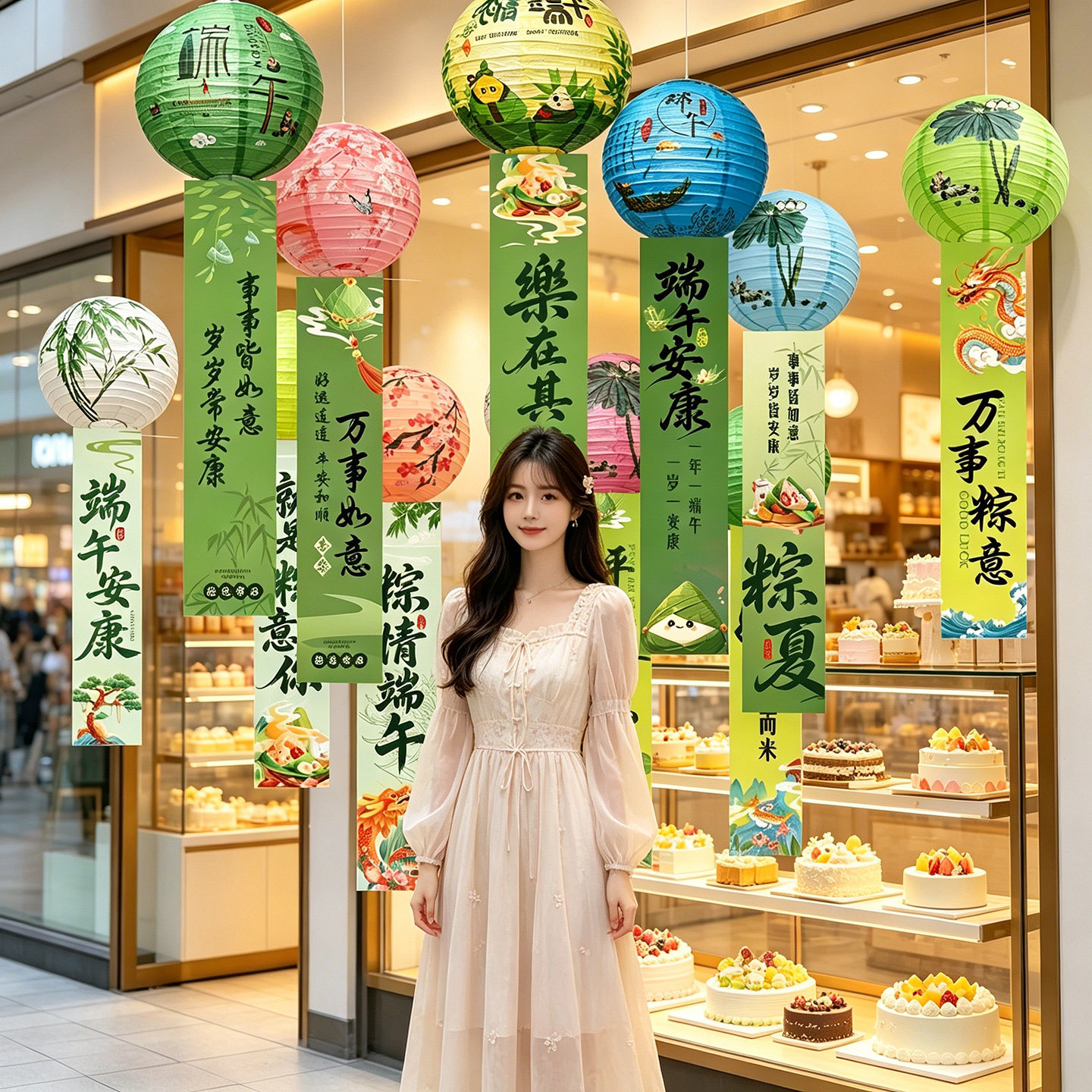 端午节装饰灯笼挂布商场酒店铺大堂学校幼儿园中国风场景氛围布置