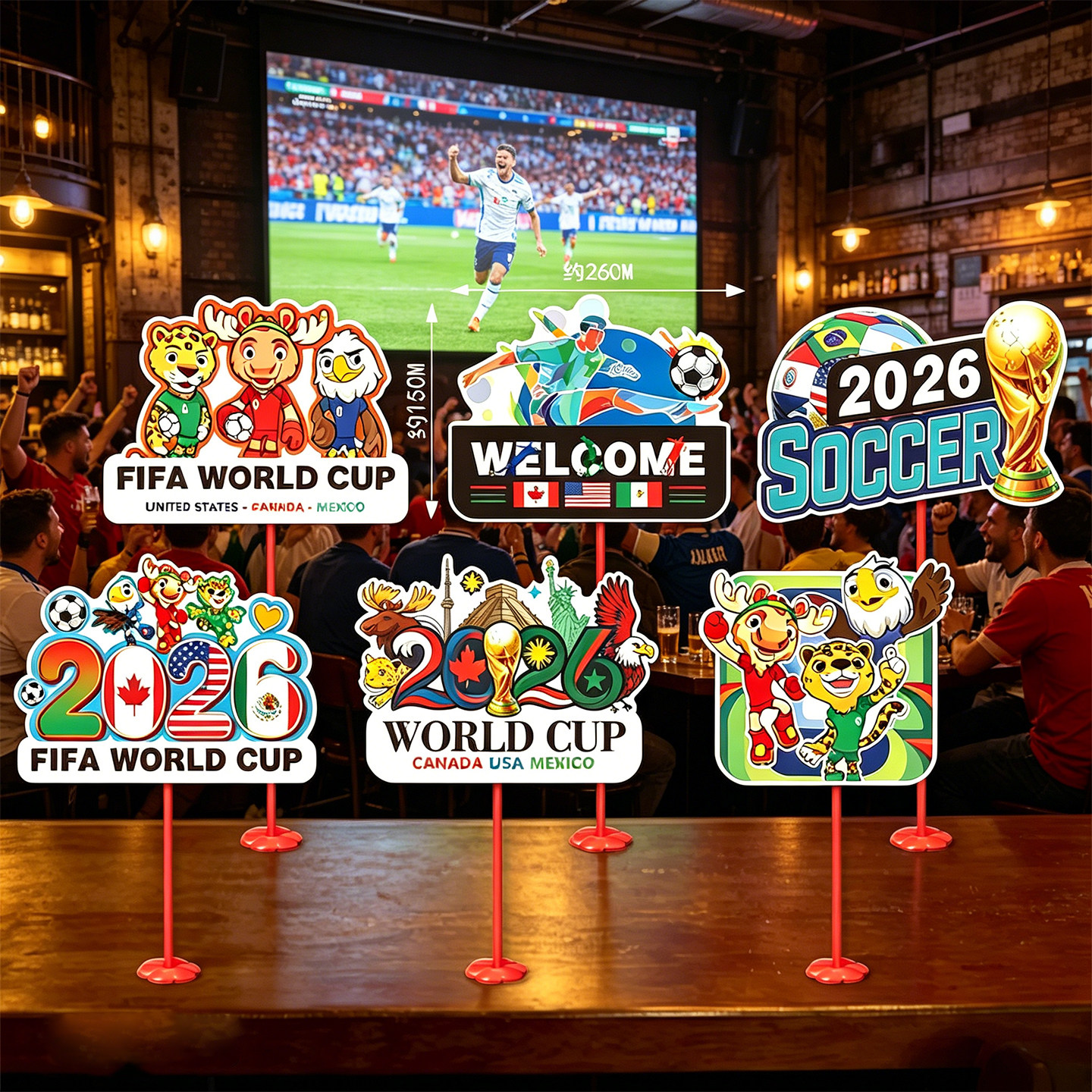 2026世界杯桌面摆件足球主题派对用品酒吧氛围感装饰拉旗场景布置