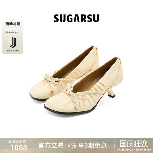 SUGARSU酥履 26春季新款复古编织蝴蝶结小猫跟玛丽珍单鞋女
