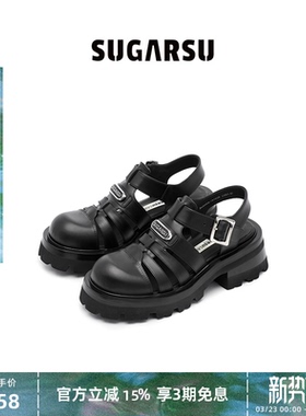 迪丽热巴沈梦辰同款|SUGARSU酥履夏复古增高猪笼罗马厚底凉鞋女
