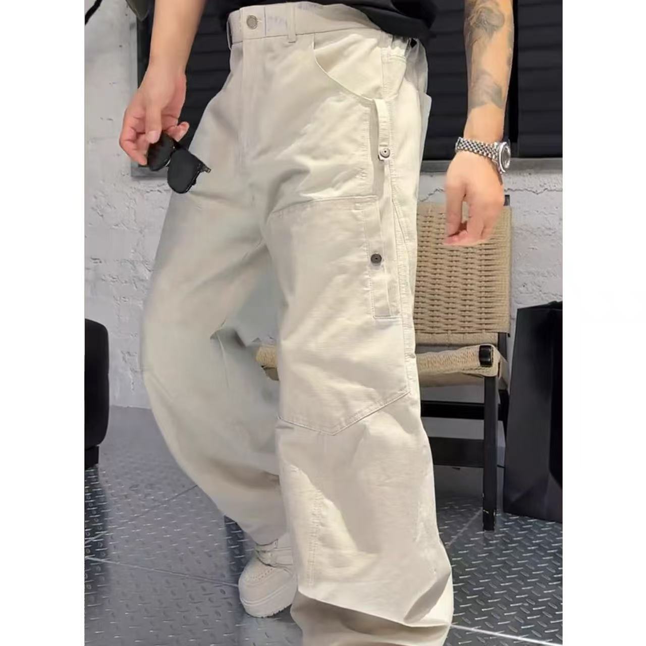 YULE语乐 196美式街头伐木工装裤秋季休闲宽松棉质水洗微阔腿长裤