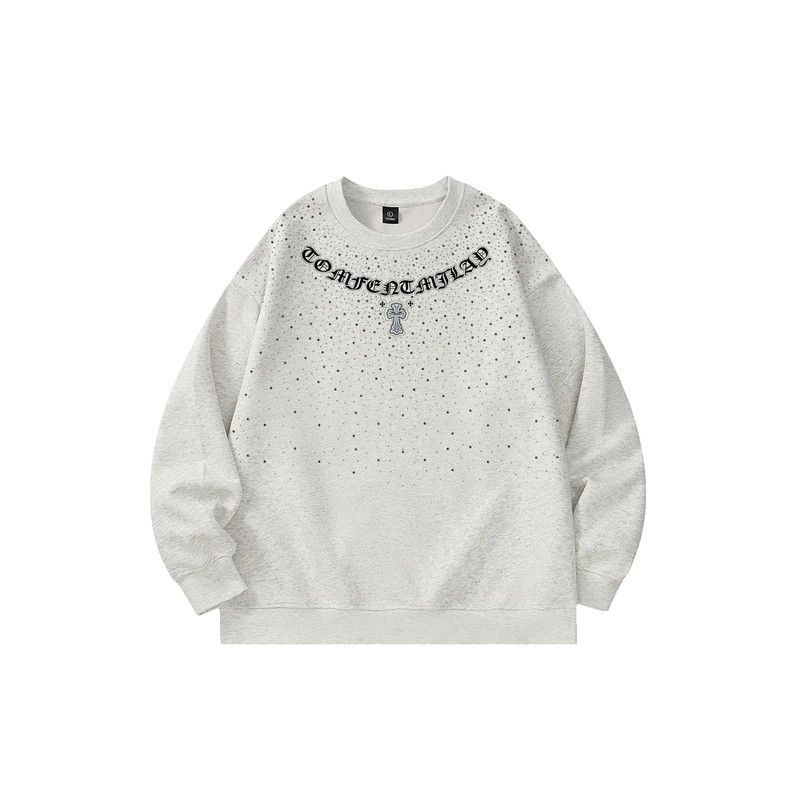 【啾啾专属】潮牌烫钻植绒铆钉华棉400克圆领卫衣男女同款-Q105