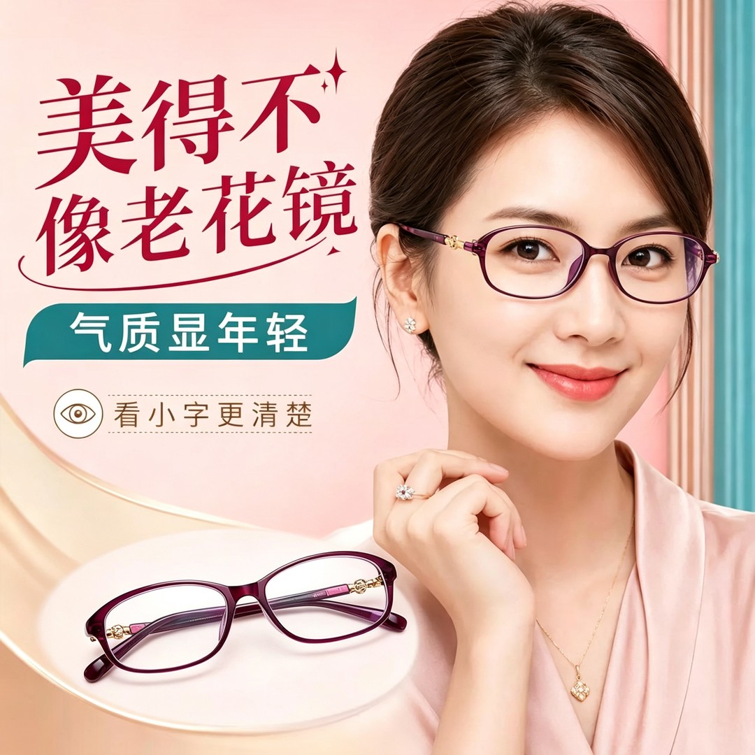 沐圣眼镜视频同款超轻老花镜中老年高端气质时尚防蓝光老花镜女款